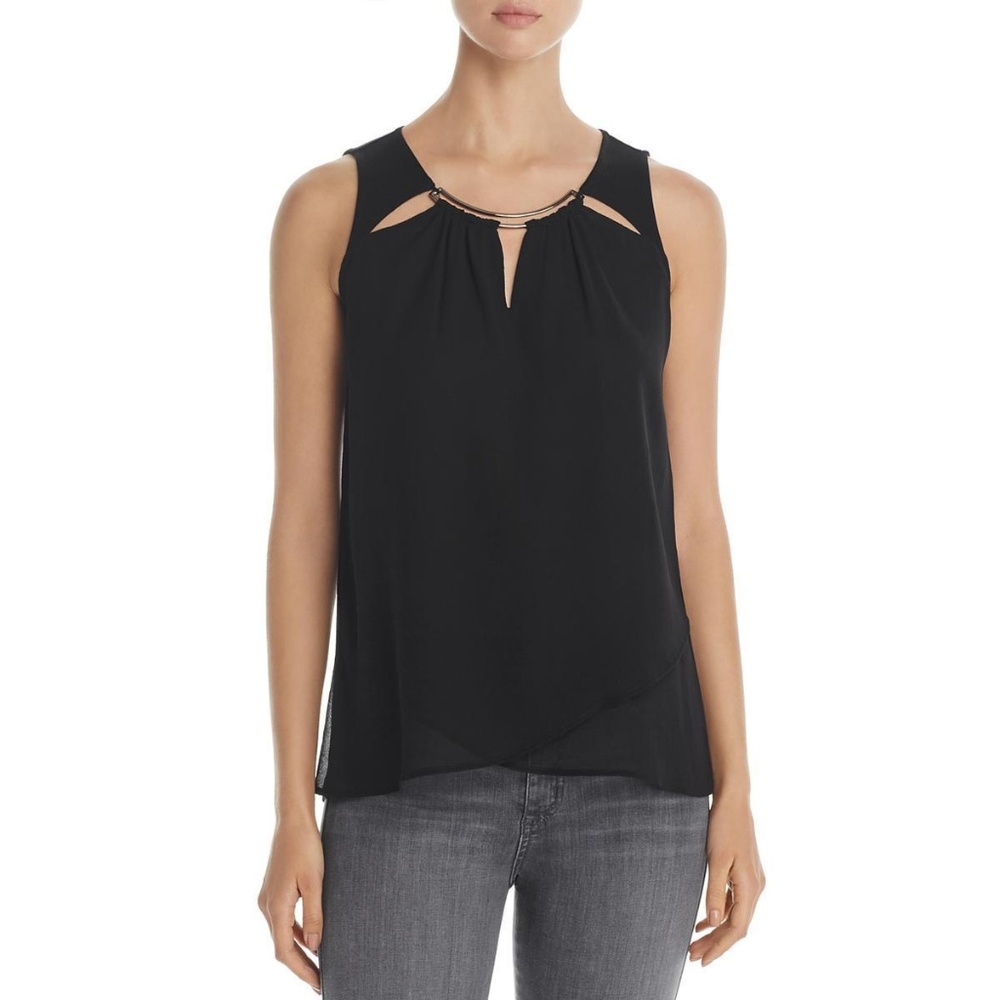 Design History Black Sleeveless Necklace Blouse